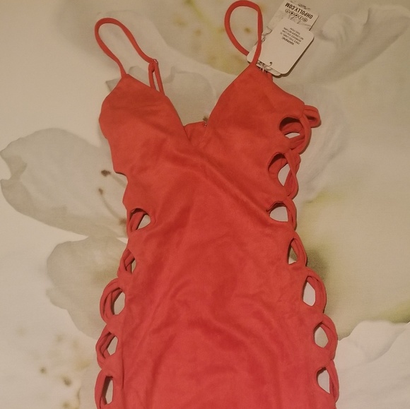 Oh polly SUEDE CUT OUT MIDI DRESS ORANGE - Picture 4 of 5